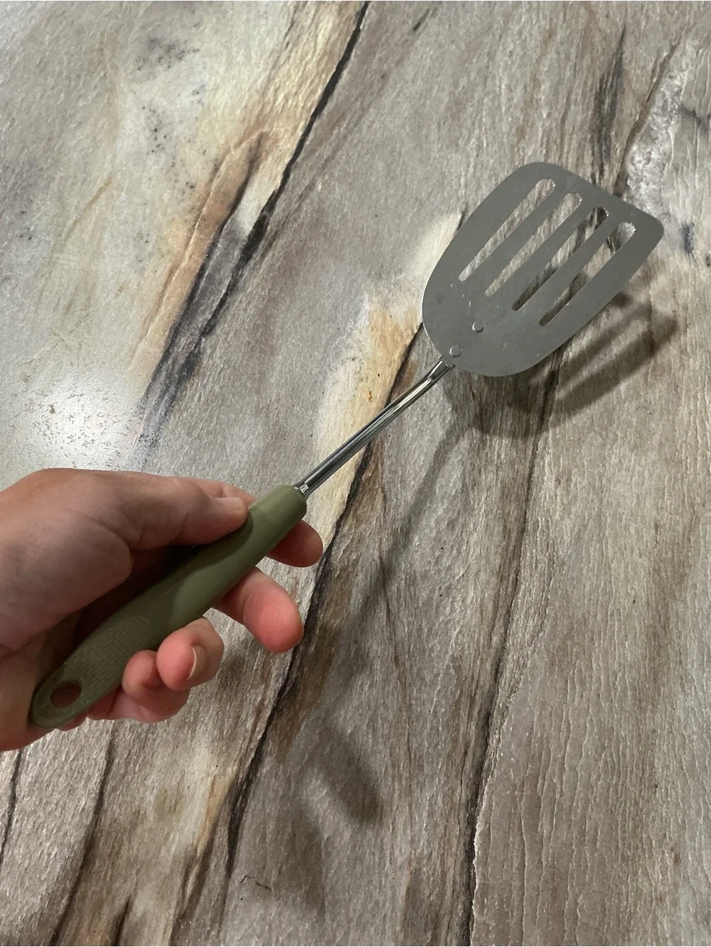 Vintage Ekco Slotted Spatula Turner Avocado Green Handle MCM Kitchen Utensil